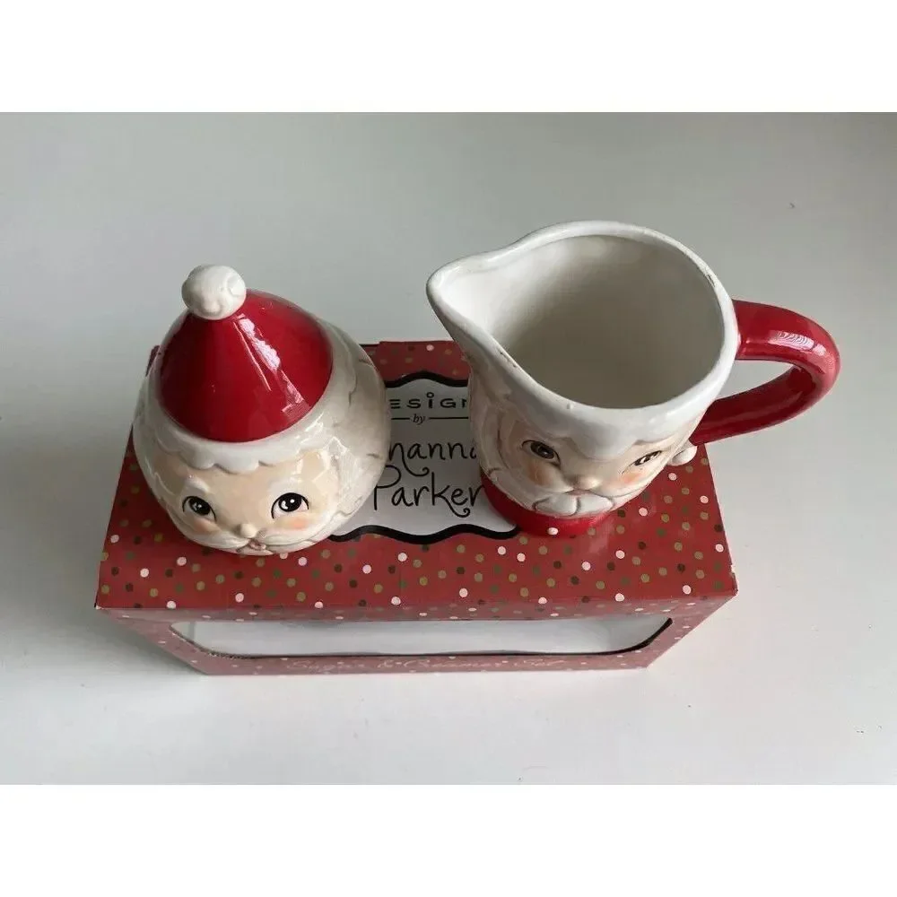 Johanna Parker Transpac‎ Retro Santa Claus Creamer Sugar Set Christmas Decor NEW